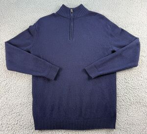 WoolOvers 100% Lambswool 1/4 Zip Mens Small Navy Blue Long Sleeve Quarter
